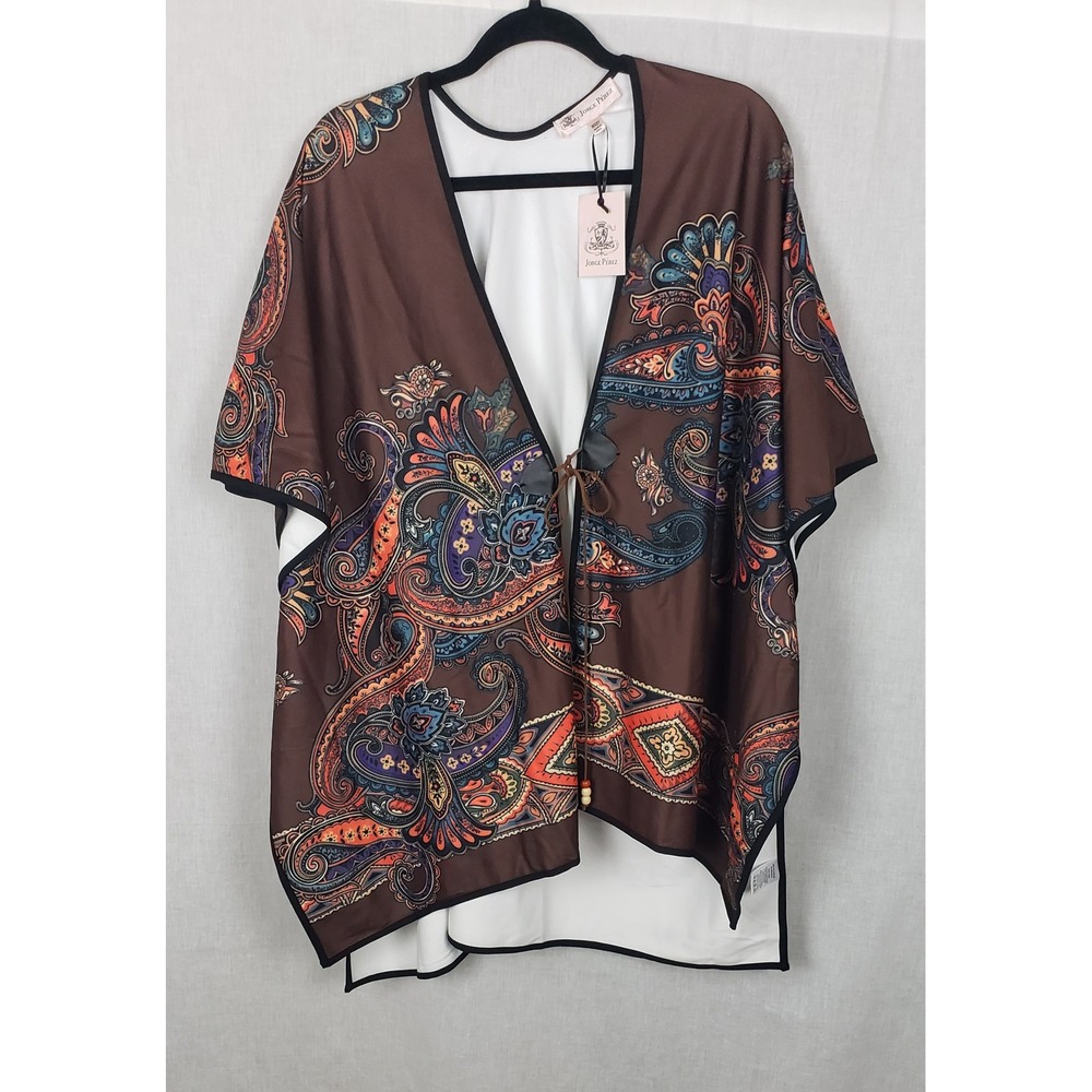Jorge Perez Brown Paisley Print Kimono Cardigan Open Front Tie Waist Size‎ Missy